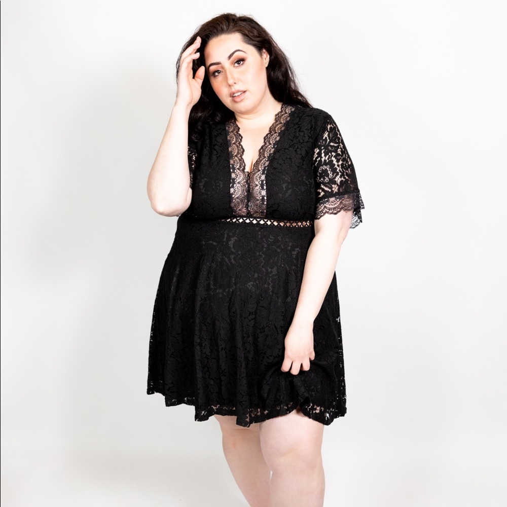 Plus Size Lace Fit & Flare Cutout Detail Dress